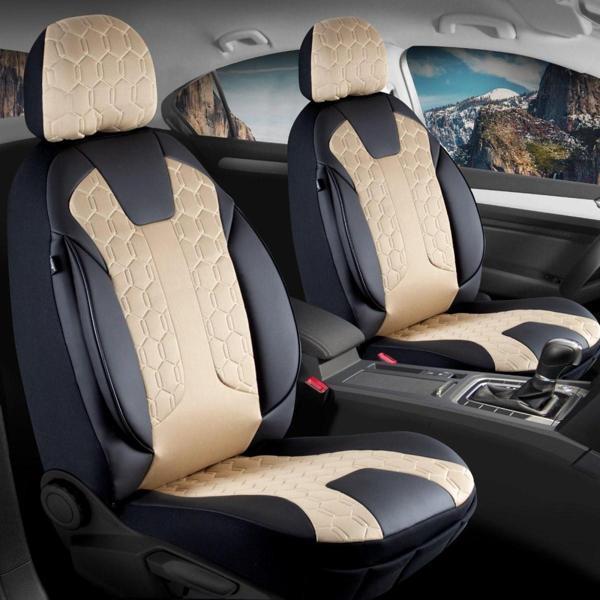 
Opel Astra G Sedan Lüx Deri Detaylı Oto Koltuk Kılıfı Ön Arka Takım Cyrus BEJ SİYAH - Image 1