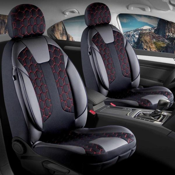 Hyundai Kona Lüx Deri Detaylı Oto Koltuk Kılıfı Ön Arka Takım Cyrus SİYAH KIRMIZI - Image 1