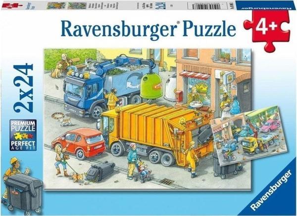 Ravensburger 2X24 Parça Puzzle Çöp Kamyonu 050963 - Image 1