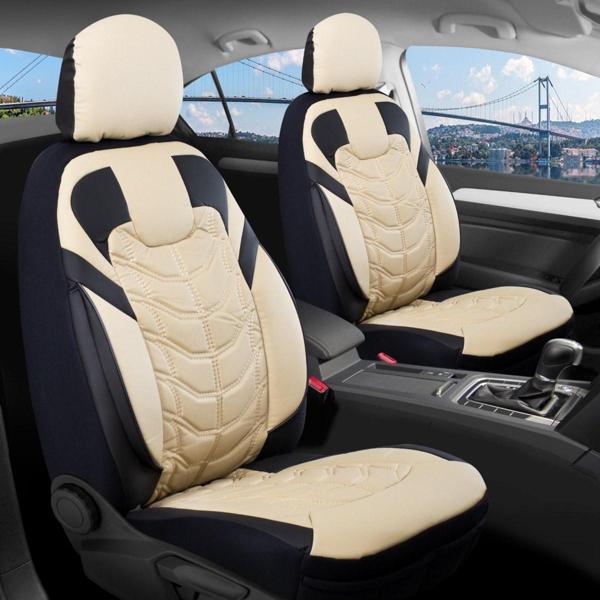 
Nissan Maxima Lüx Deri Oto Koltuk Kılıfı Ön Arka Takım Set Classy BEJ SİYAH - Image 1