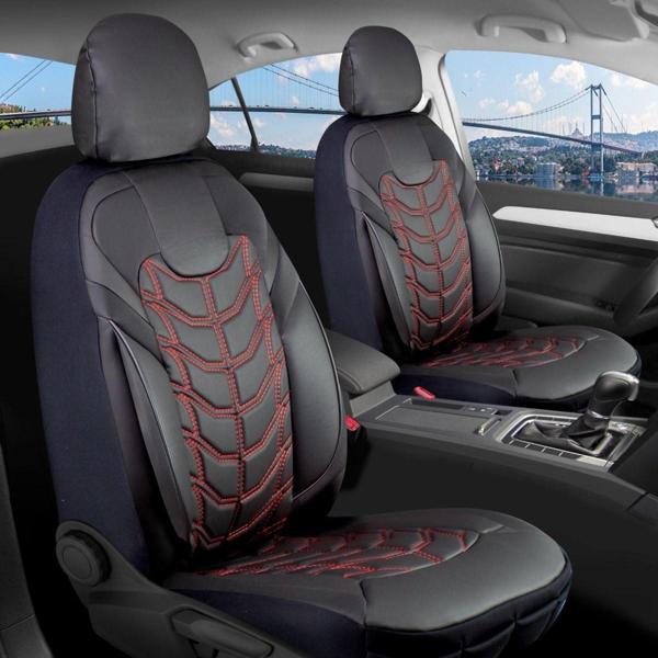 Kia Sorento Lüx Deri Oto Koltuk Kılıfı Ön Arka Takım Set Classy KIRMIZI SİYAH - Image 1