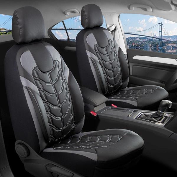 Audi Q5 Lüx Deri Oto Koltuk Kılıfı Ön Arka Takım Set Classy SİYAH GRİ - Image 1