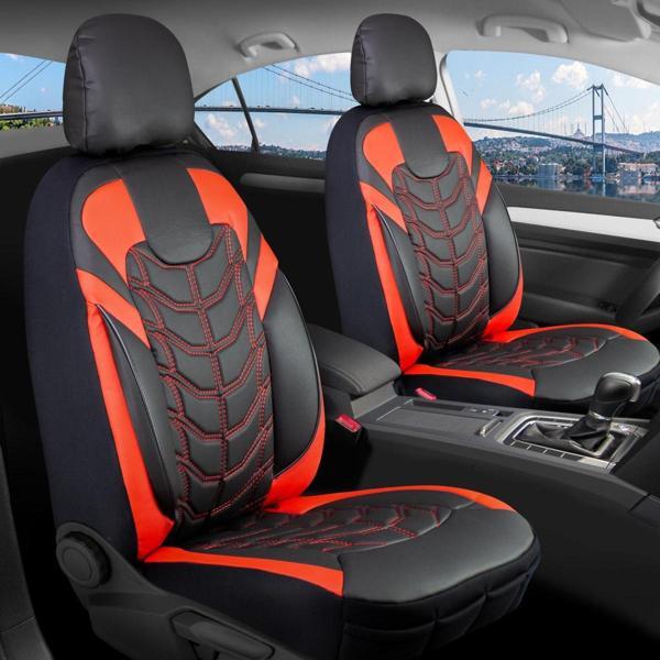 Nissan Rally Road Lüx Deri Oto Koltuk Kılıfı Ön Arka Takım Set Classy SİYAH KIRMIZI - Image 1