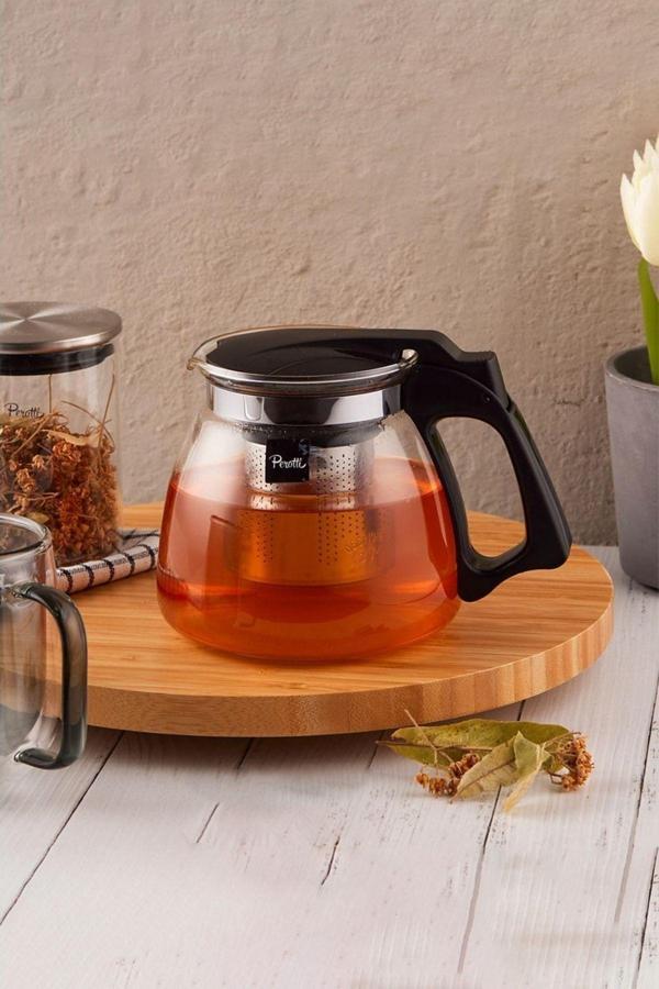 Perotti Luca Süzgeçli Siyah Kulplu Cam Çaycı Demliği 900 Ml - Image 1