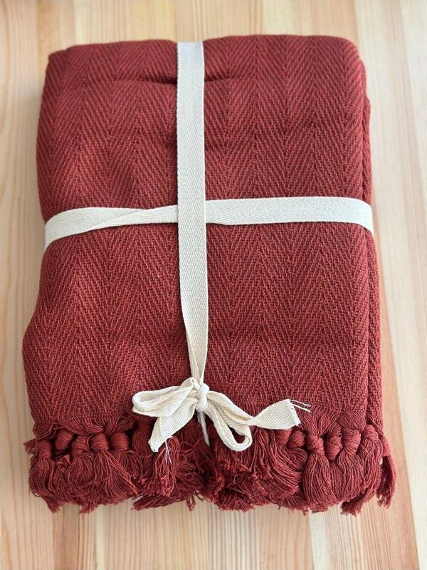 Sooboho %100 Pamuk Koltuk Örtü/pike/şal Kiremit - Image 1