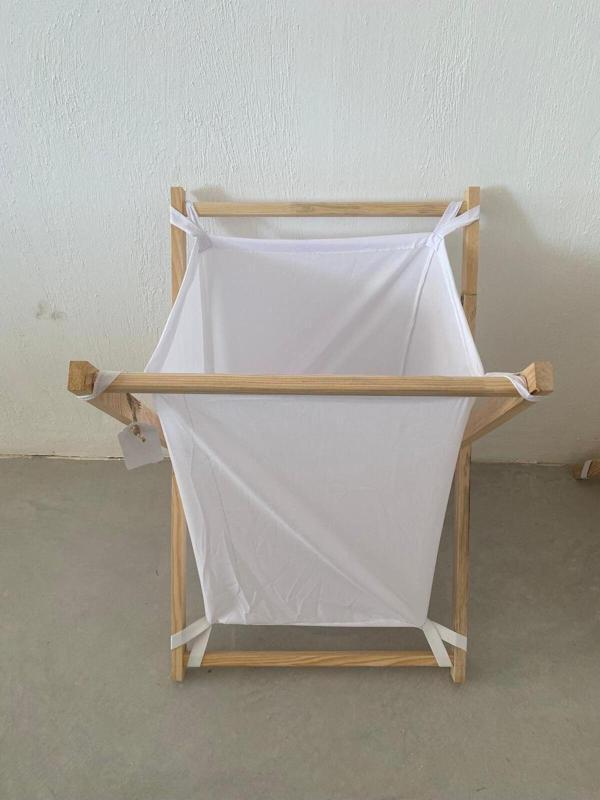 Sooboho Ahşap Bez Torba Çamaşır Sepeti Beyaz - Image 1