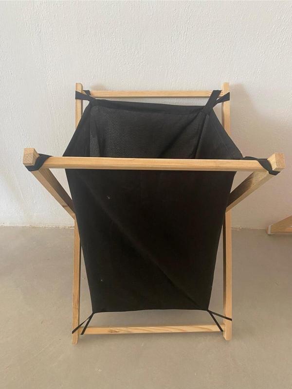 Sooboho Ahşap Bez Torba Çamaşır Sepeti Siyah - Image 1