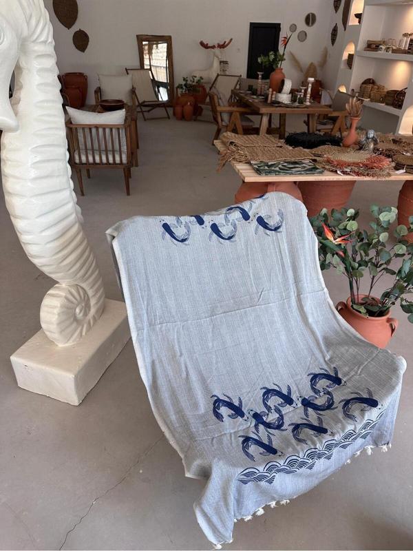 Sooboho Balık Desen Jakarlı Örme %100 Pamuk Peştemal - Image 1