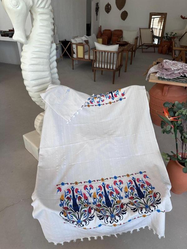 Sooboho Çini Desen Jakarlı Örme %100 Pamuk Peştemal - Image 1