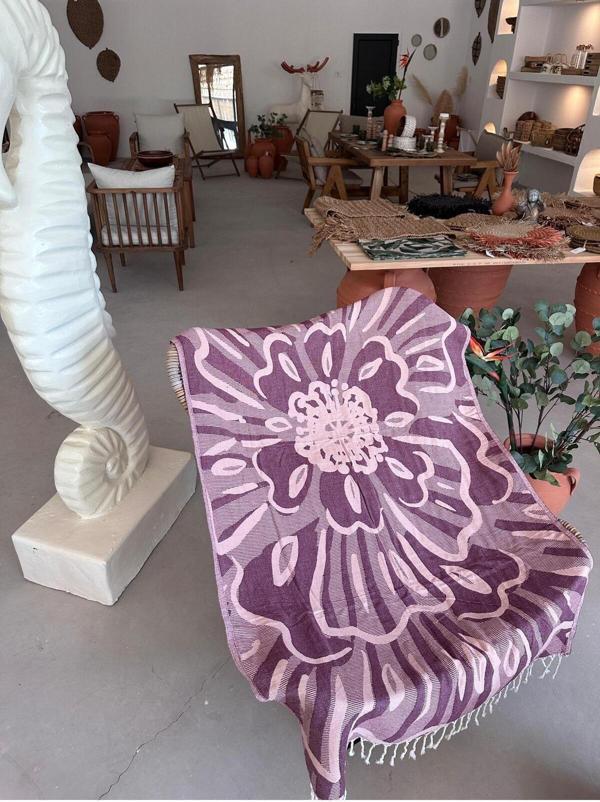 Sooboho Desenli Jakarlı Örme %100 Pamuk Peştemal Mor Pembe - Image 1