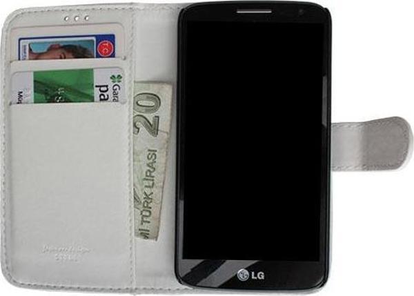 G2 Mini ile Uyumlu Yan Model Kartlıklı Deri Kılıf Beyaz - Image 1