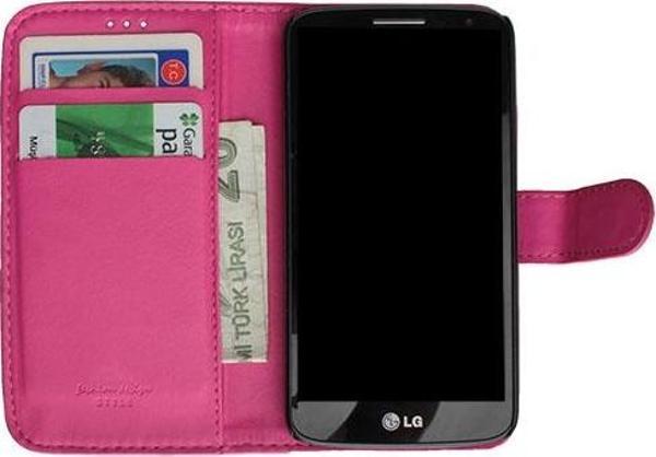 G2 Mini ile Uyumlu Yan Model Kartlıklı Deri Kılıf Pembe Renk - Image 1