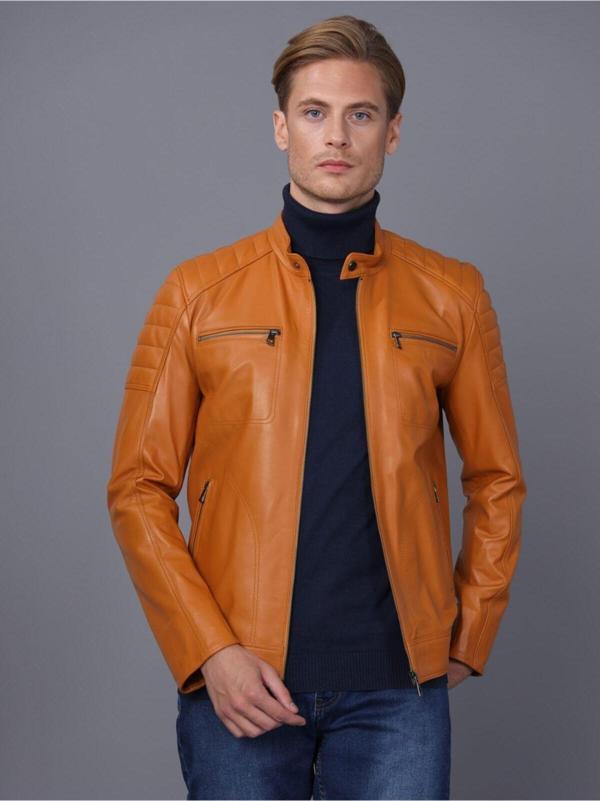 Basics&More Erkek Camel Deri Ceket Camel L - Image 1
