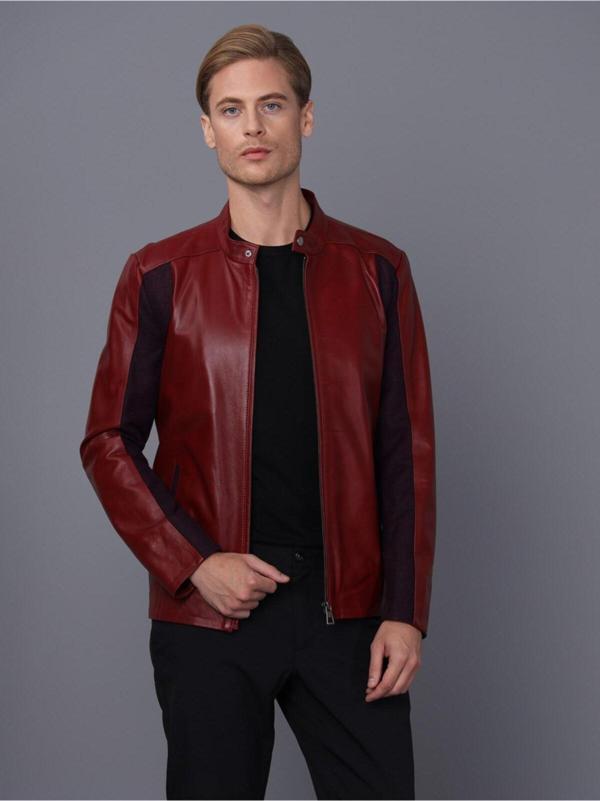 Basics&More Erkek Bordo Deri Ceket Bordo S - Image 1