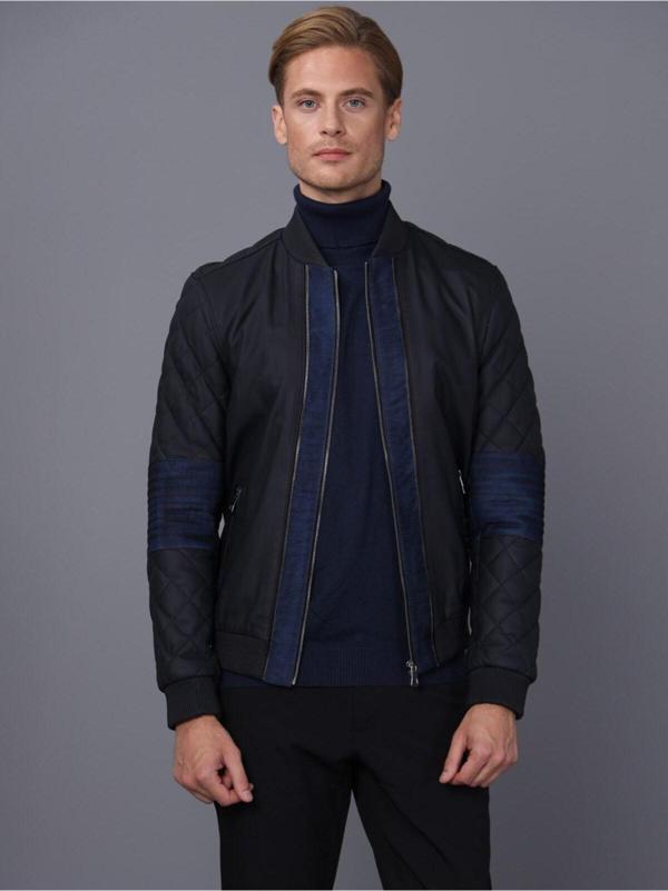 Basics&More Erkek Lacivert Deri Ceket Lacivert - Tafta M - Image 1