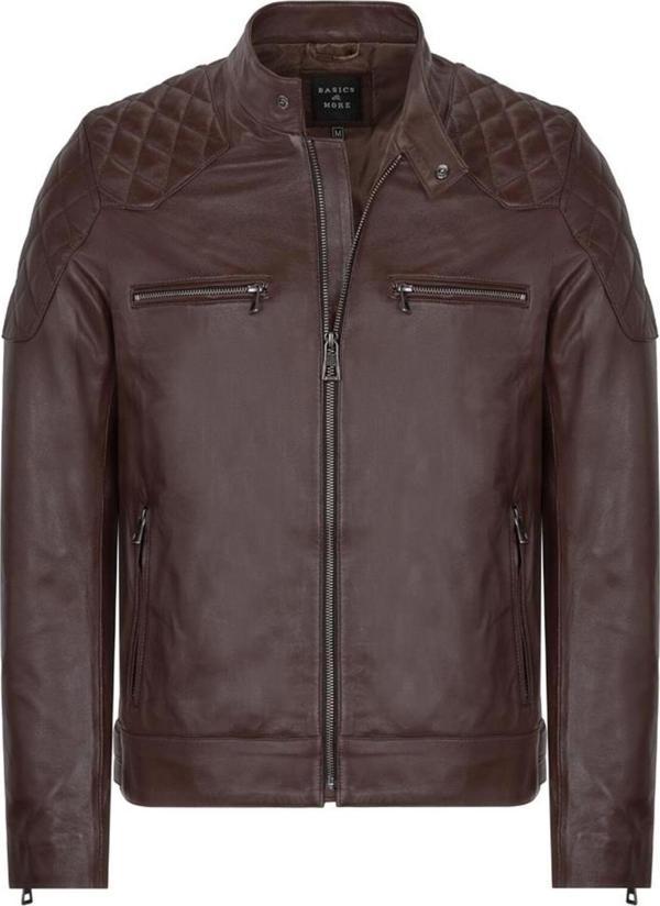 Basics&More Erkek Deri Ceket E-1042 Çay Rengi XL - Image 1