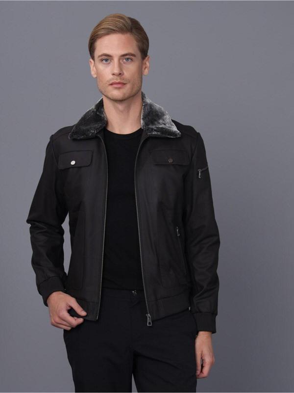 Basics&More Erkek Siyah Deri Ceket Kahverengi - Tafta 2XL - Image 1