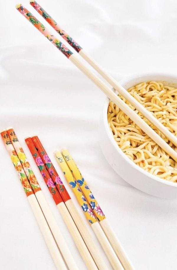 10 Çift Desenli Yıkanabilir Kore Çin Bambu Chopsticks Yemek Çubuğu - Image 1