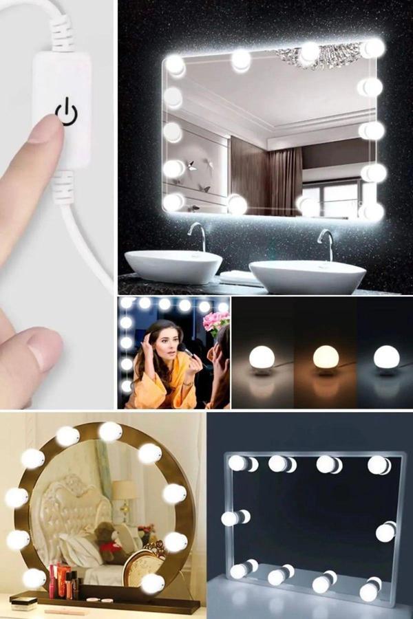 Nostalji Hollywood Tarzı 10'lu Makyaj Aynası Lambası 3 mod Led Işıklı Lamba Usb - Image 1