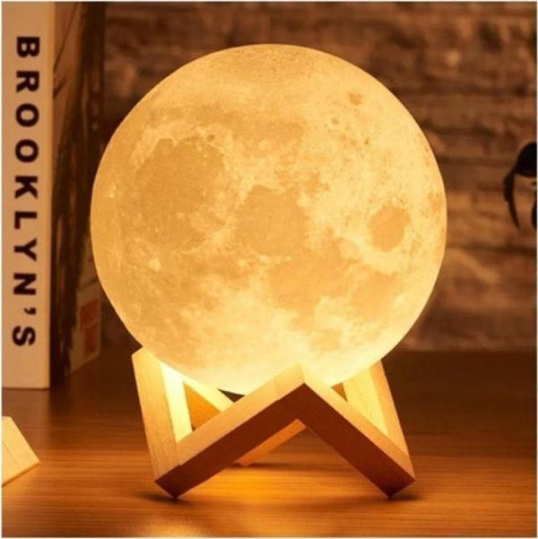Dolunay Ay 3d Işıklı Standlı Pilli Dekoratif Gece Lambası Hediyelik Küre Led 12 CM - Image 1