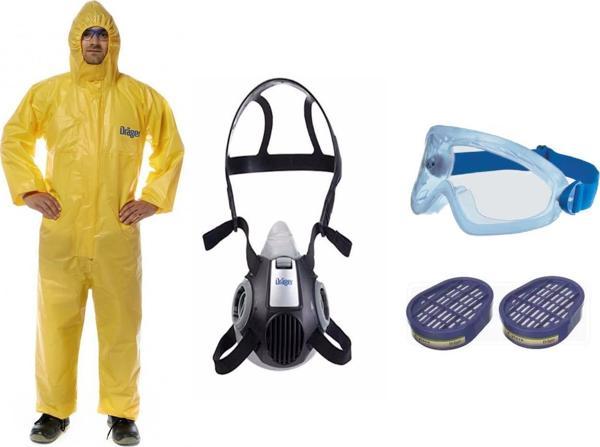 Tam Koruma Yüz Maskesi (Drager 3300 Maske-ABEK Filtre-Gözlük-Tulum Large Beden) - Image 1