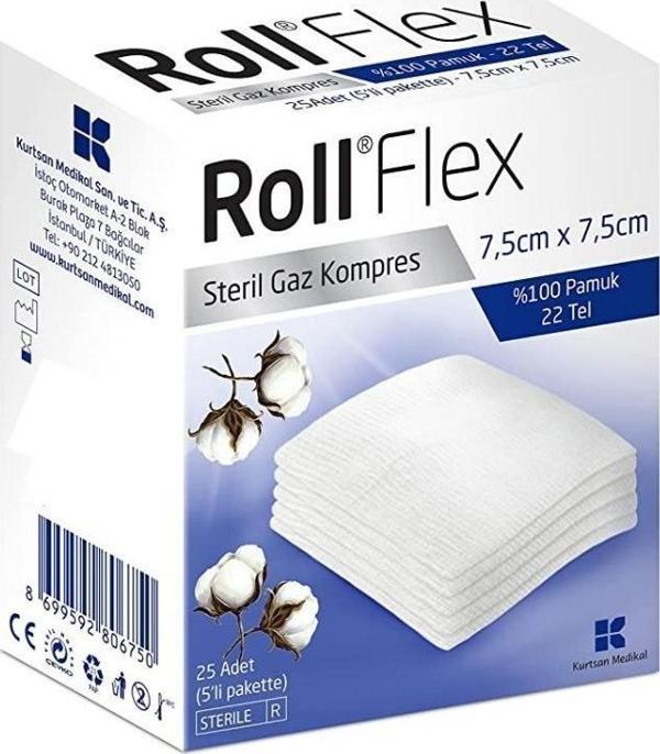 Roll Flex Steril Gaz Kompres 7,5cm x 7,5cm 25'li - Image 1