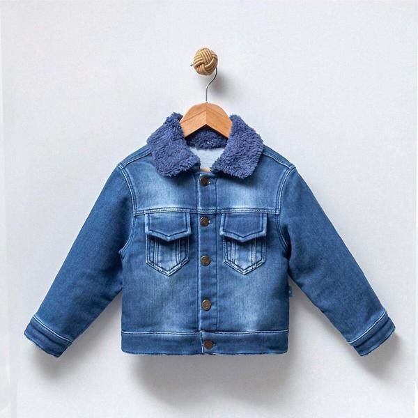 Overdo Erkek Çocuk Kürk Yaka Baskılı Kot Ceket - Image 1