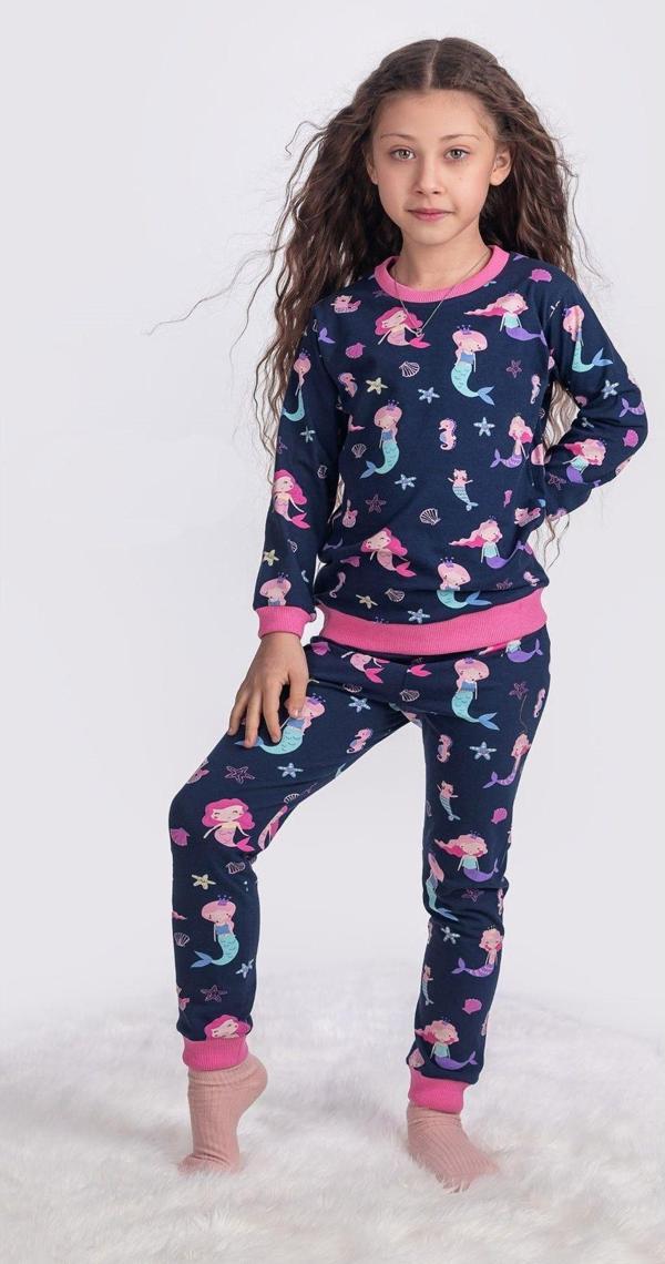 Cim&Cim Deniz Kızı Çocuk Pijama Takımı 3-7 Yaş Lacivert 3-4 Yaş - Image 1
