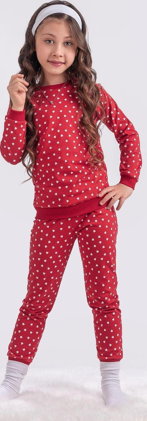 Cim&Cim Kalp Desenli Çocuk Pijama Takım Kırmızı 3-4 Yaş - Image 1