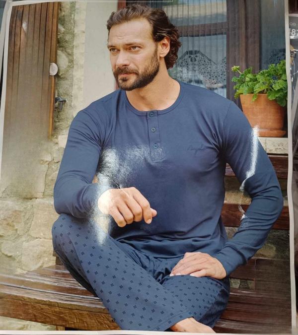 Aydoğan Erkek Modal Uzun Kollu  Pijama Takımı 3492 - 1 Adet Mavi-M - Image 1