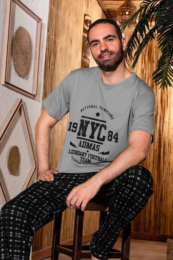 Sude Erkek Süprem Bisiklet Yaka İnce Kısa Kol Pijama Takımı A803/128 - 1 Adet Yeşil-2XL - Image 1