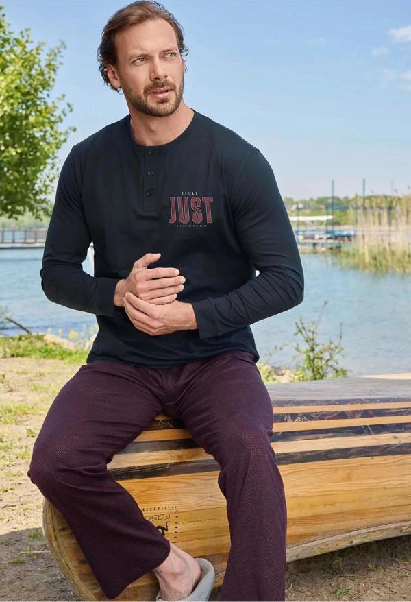 Aydoğan Erkek Modal Düğme Yaka Uzun Kollu  Pijama Takımı 3467 - 1 Adet Lacivert-M - Image 1