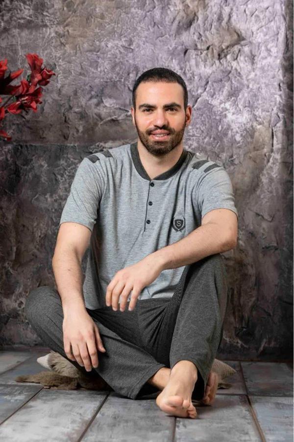 Sude Erkek Süprem Düğme Yaka İnce Kısa Kol Pijama Takımı A9211/16 - 1 Adet Gri-M - Image 1
