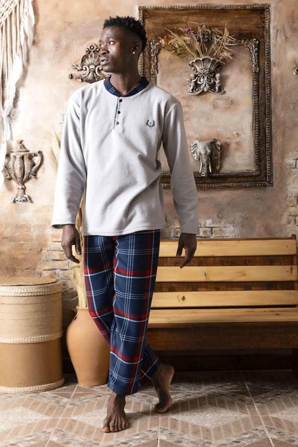 Sude Erkek Kışlık Polar Pijama Takımı M100/6 - 1 Adet Gri-XL - Image 1