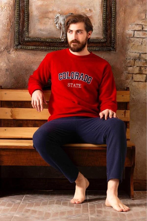Sude Erkek Bisiklet Yaka Kışlık Polar Pijama Takımı A100/67 - 1 Adet Kırmızı-M - Image 1