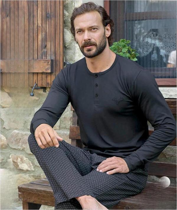 Aydoğan Erkek Modal Uzun Kollu  Pijama Takımı 3480 - 1 Adet Siyah-M - Image 1