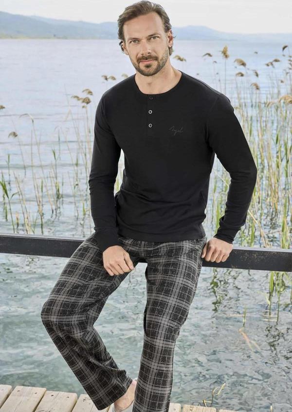 Aydoğan Erkek Modal Uzun Kollu  Pijama Takımı 3431 - 1 Adet Siyah-M - Image 1