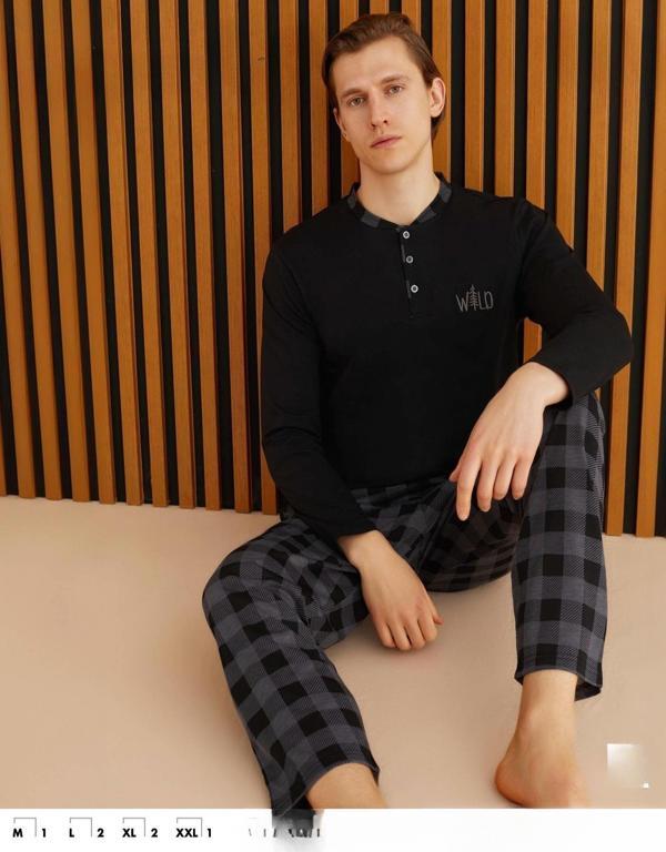 Pijamoni Erkek Süprem Uzun Kol İnce Pijama Takımı 6300 / 7 - 1 Adet Siyah-L - Image 1