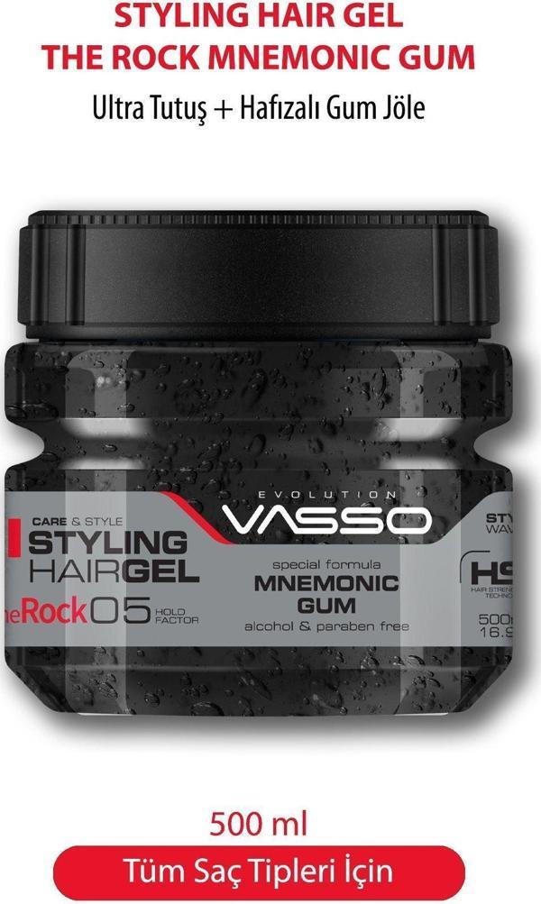 Vasso 24 Saat Ekstra Güçlü Tutuşlu Hafızalı Saç Jölesi The Rock Ultra Hold Şekillendirici Gum Jel 500 Ml - Image 1