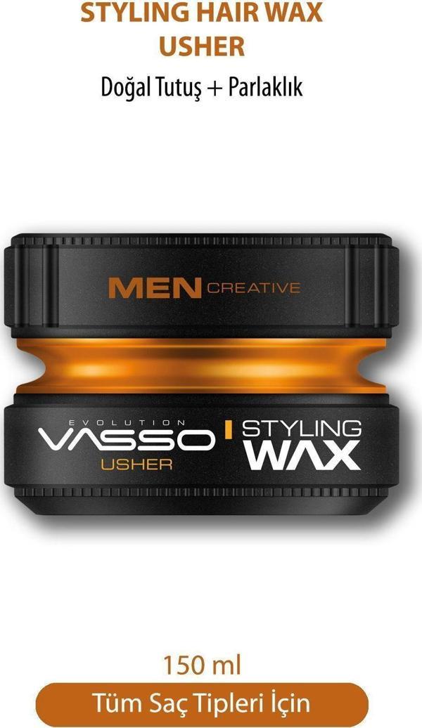 Vasso 24 Saat Tüm Saç Tipleri Için Parlaklık Ve Güçlü Tutuş Kazandıran Wax - Usher Pro Aqua 150 Ml - Image 1