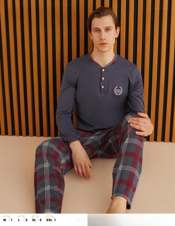 Pijamoni Erkek Süprem Uzun Kol İnce Pijama Takımı 6300 / 11 - 1 Adet Füme-M - Image 1