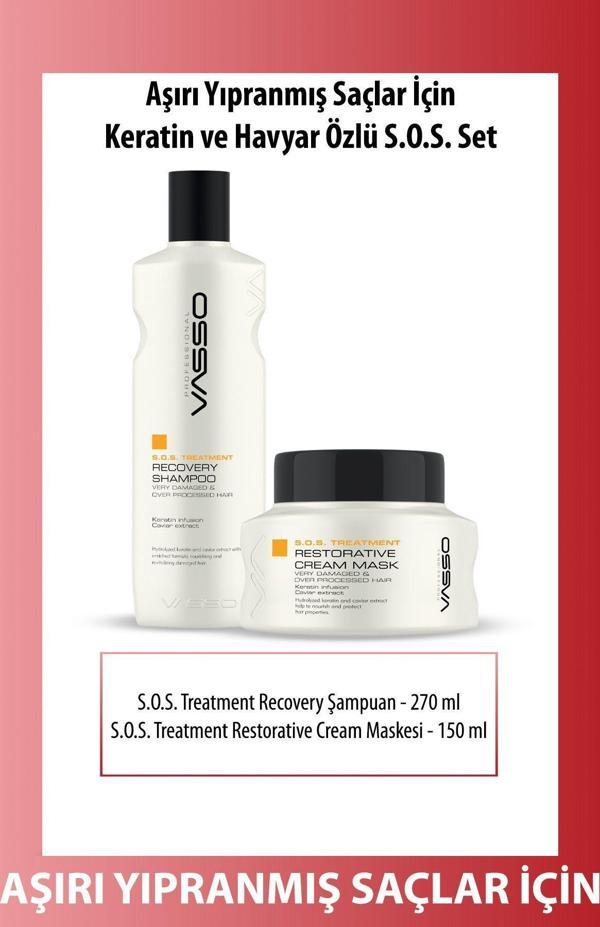 Vasso Aşırı Yıpranmış Saçlar Keratin Ve Havyar Özlü Acil Kurtarma S.O.S.Saç Bakım Seti(270 Ml 150 Ml) - Image 1