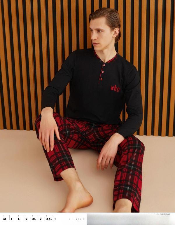 Pijamoni Erkek Süprem Uzun Kol İnce Pijama Takımı 6300 / 1 - 1 Adet Siyah-M - Image 1