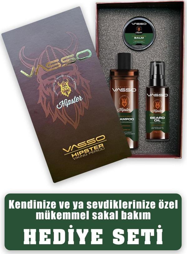 Vasso Hediyelik Hipster Sakal Seti ! Erkeklerin Vazgeçilmez Sakal Bakım Serisi (Şampuan, Bakım Yağı,Wax) - Image 1