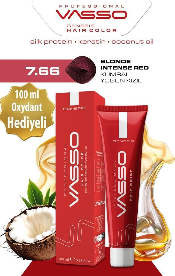Vasso Kadın Saç Boyası 7.66 Kumral Yoğun Kızıl 100 Ml - Image 1