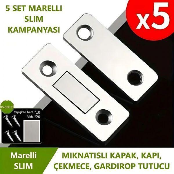 Marelli SLIM mıknatıslı kapak tutucu kapı, çekmece tutucu, çıt çıt 5 adet - Image 1
