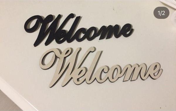 Gülüş Lazer Kesim 15 Cm Siyah Ve Krem Ahşap Welcome Yazısı - Image 1