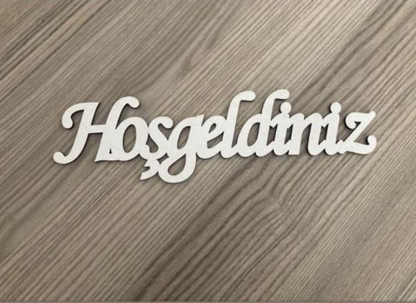 Gülüş Lazer Kesim 20X3 Cm Ebatlı Beyaz Ahşap Hoşgeldiniz Yazısı - Image 1