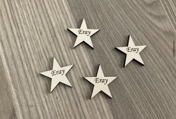 Gülüş Lazer Kesim 25 Adet Ahşap 3Cm Yıldız Etiket Ahşap Yıldız Yazılı 3Cm Ebat - Image 1