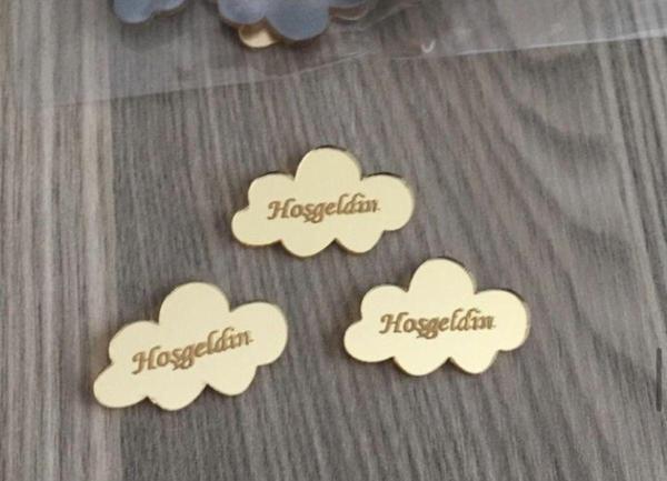 Gülüş Lazer Kesim 25 Adet Pleksi 3Cm Bulut Etiket Pleksi Bulut Yazılı 3Cm Ebat - Image 1